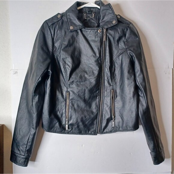 Joujou Jackets & Blazers - JouJou Women's Large Motorcycle Jacket Black Faux Leather Full Zip